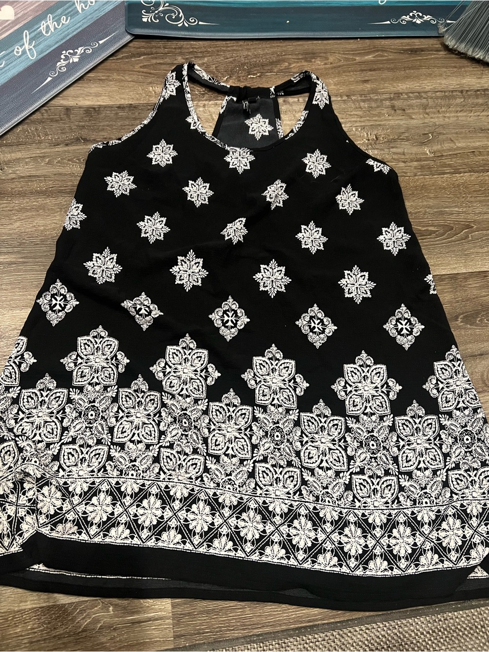 Black & White Asymmetrical Floral Border Dress - Women